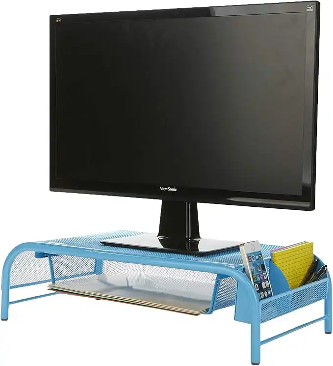 Mind Reader MESHMONSTA-BLU Metal Mesh Desk Drawer, Desktop Monitor Stand Organizer, Blue