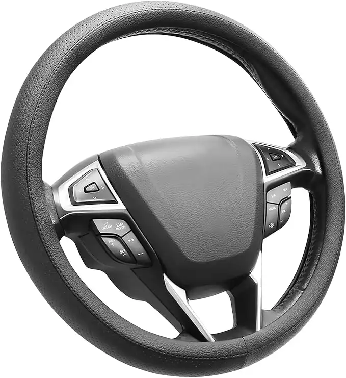 SEG Direct Steering Wheel Cover Car Steering Wheel Cover Microfibre Leather 37-39 cm Black