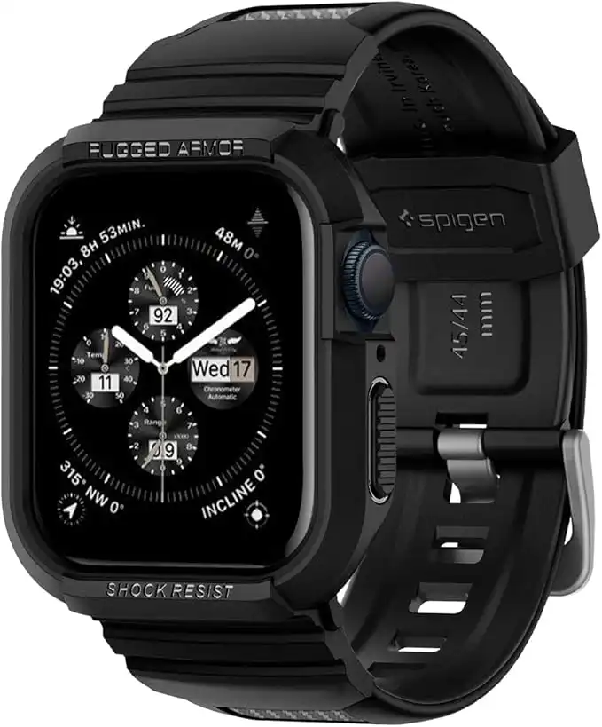Spigen Rugged Armor PRO for Apple Watch Case with Band for Series 9/8/7 (45mm) and Series SE3/SE2/6/SE/5/4 (44mm)