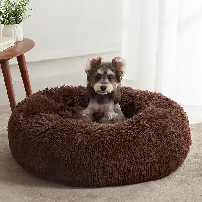 WESTERN HOME WH Run Dog Bed, Fluffy Cat Bed, Small Dogs, Washable Dog Basket, Cat Basket for Sleeping, 60 cm, Dark Brown
