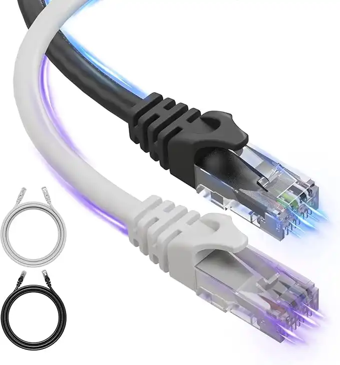 Ultra Clarity Cables Cat6 Ethernet 50 Feet (2 Pack) LAN, utp Cat 6, RJ45, Network Cord, Patch, Long Internet Cable - (50 ft) - White & Black