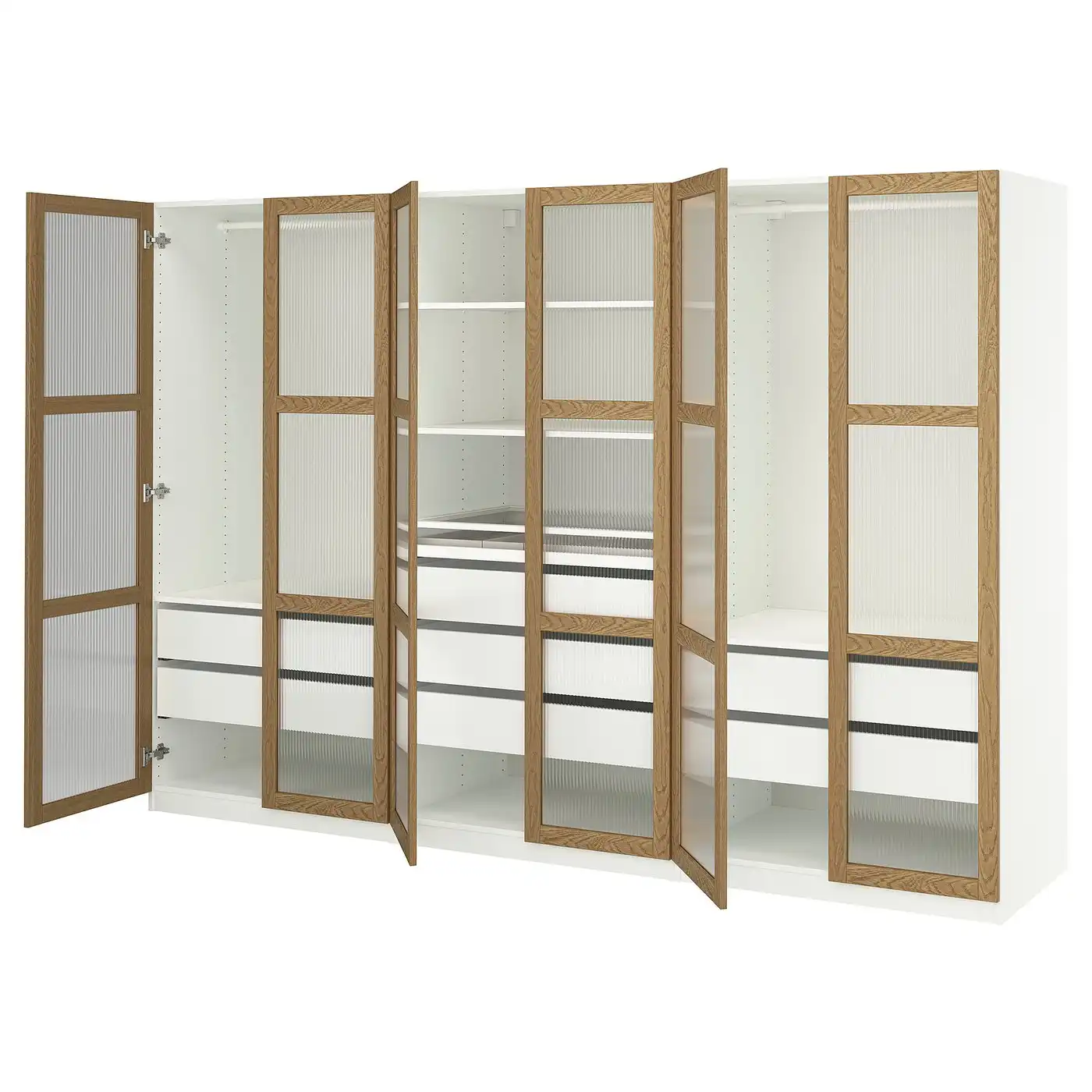 PAX / TONSTAD Wardrobe combination - white/oak veneer glass 300x60x201 cm