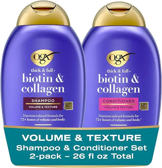 OGX Thick & Full Shampoo & Conditioner with Biotin & Collagen (2x 385ml), Sulfate-Free Surfactants for Luxurious, Voluminous Hair, Strengthening and Nourishing Haircare Set Package design may vary