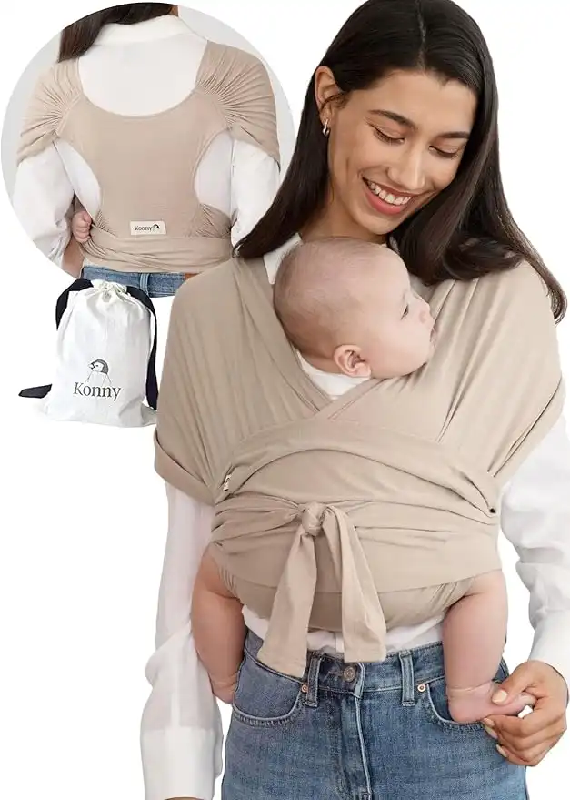 Konny Baby Carrier Flex Elastech Premium Material - Adjustable, Easy to Wear and Wrap Baby Sling, Perfect for Newborn Babies Essentials up to 44 lbs(M-4XL) - Beige