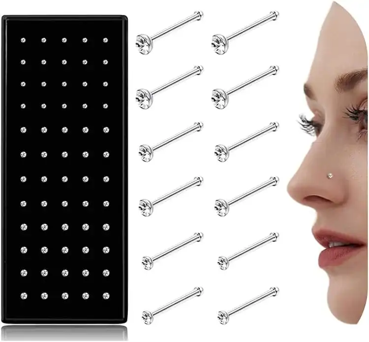 THUNARAZ 60-120pcs Stainless Steel Nose Studs Rings Piercing Pin Body Jewelry 20G-22G 1.5mm 2mm 2.5mm