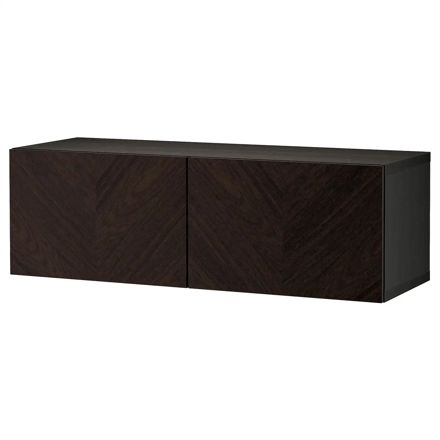BESTÅ Wall-mounted cabinet combination - black-brown Hedeviken/dark brown stained oak veneer 120x42x38 cm