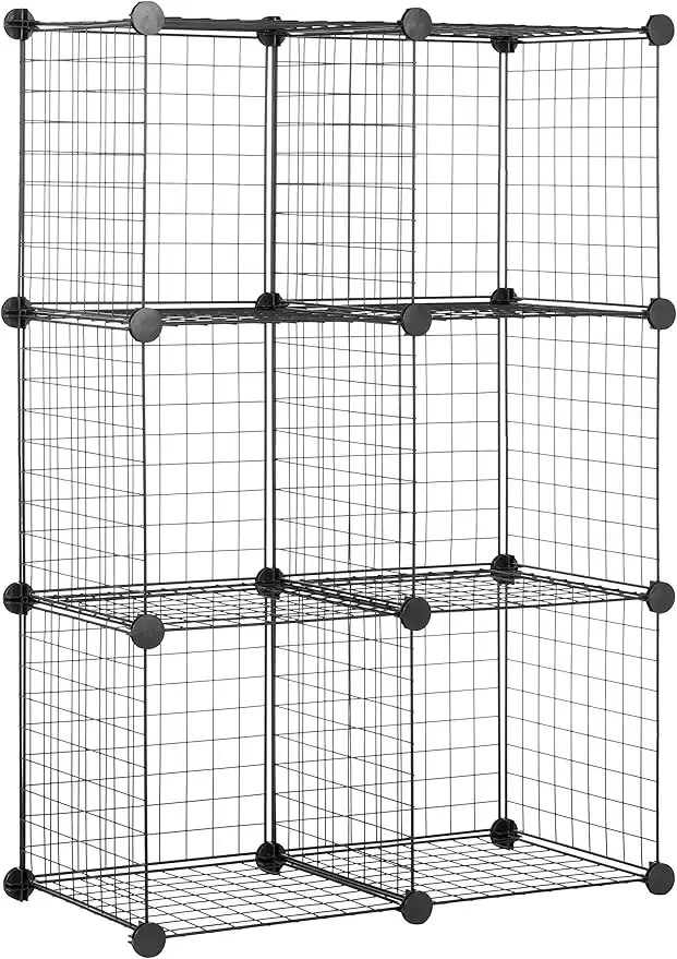 Amazon Basics 6 shelves Cube Interlocking 1 Storage Unit With Metal Wire Mesh, 60 Pounds / 27kg Shelf Maximum Weight Capacity, Black, 37 cm D x 77 cm W x 114 cm H