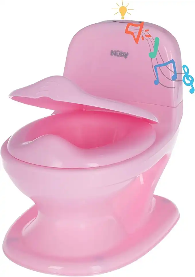 Nuby My Real Potty Training Toilet with Life-Like Flush Button & Sound for Toddlers & Kids, Pink