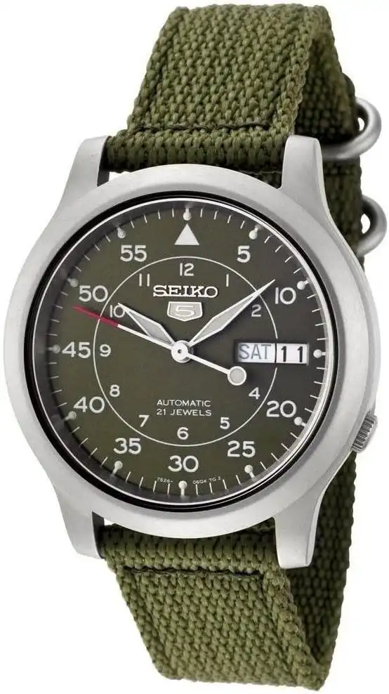 Seiko Men Automatic Watch With Analog Display And Textile Strap SNK805K2, Green, 37 mm