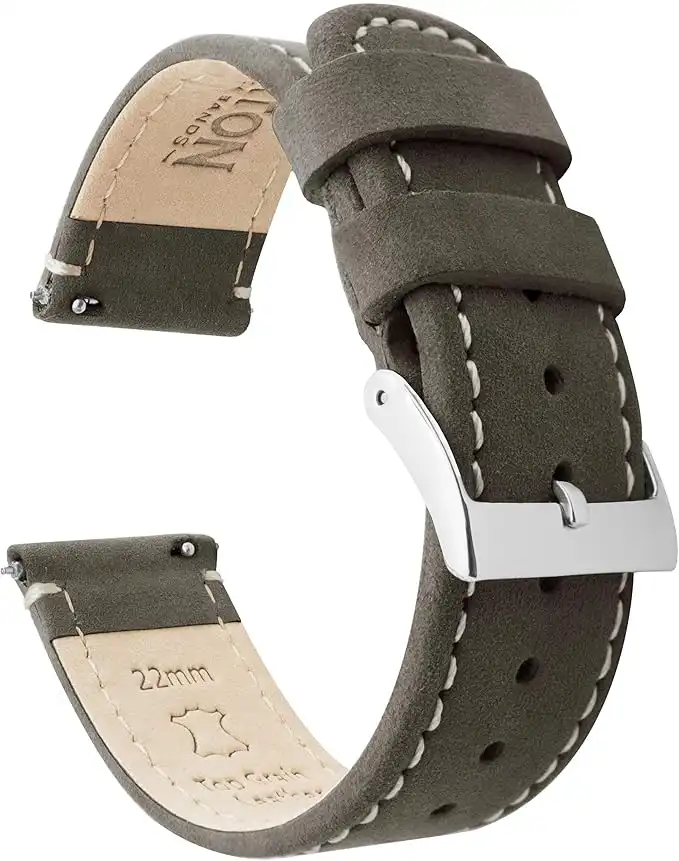 Barton Quick Release - Top Grain Leather Watch Band Strap - Choice of Colour & Width - 16mm, 18mm, 19mm, 20mm, 21mm 22mm, 23mm or 24mm - Espresso/Linen 20mm