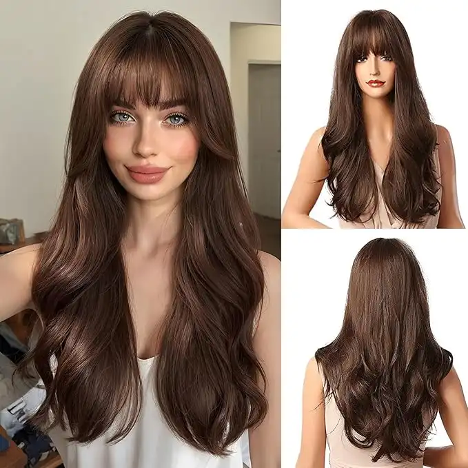 Esmee Brown Wigs 24"Long Synthetic Wig with High Density Natural Headline Heat Permanent Hair Wigs for Women