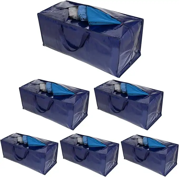 VENO 6 Pack Heavy Duty Extra Large Moving Bags W/Backpack Straps Strong Handles & Zippers, Storage Totes for Space Saving, Fold Flat, Alternative to Moving Box (Blue, 6 Pack)