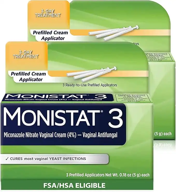 Monistat 3 Day Yeast Infection Treatment for Women, 3 Miconazole Prefilled Cream Applicators, 2 Pack