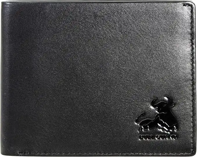 RFID Bifold Leather Wallet For Men with Flip Up ID in Vintage Buffalo Brown, Boulder Black - Napa Smooth Black, 3.5" x 4.5", Modern