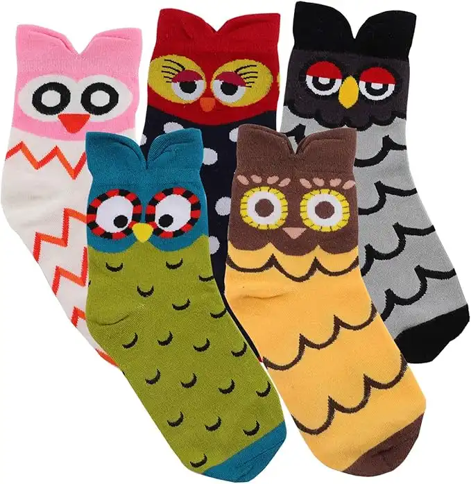 Jeasona 5 Pairs Women's Fun Socks Cute Owl Animals Funny Funky Novelty Cotton