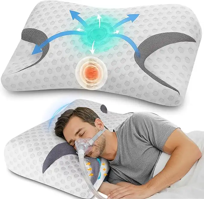 IKSTAR CPAP Pillow for Side Sleeper, 2 in 1 Neck Cervical Pillow Pain Relief Sleeping, Memory foam Neck Support Pillow for Side Sleeping Ideal for All CPAP Masks User, Prevent Air Leaks & Squeeze Face