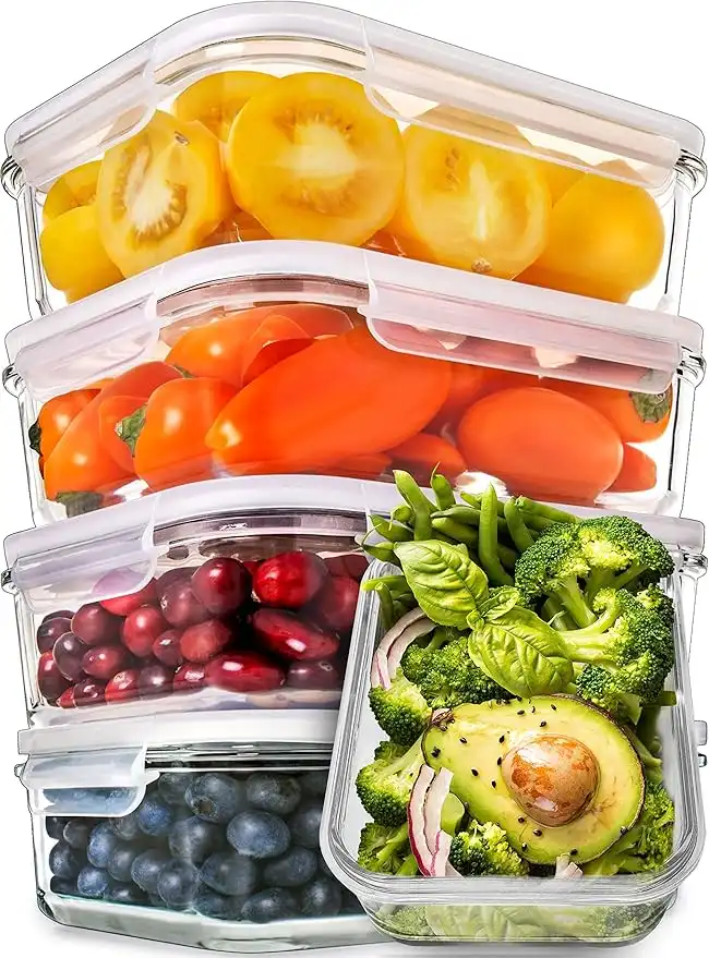 Glass Food Containers With Lids (5 Pack 850 ml) Airtight Glass Meal Prep Containers - Glass Containers With Lids Glass Storage Containers With Lids - Food Prep Container Glass Food Storage Containers
