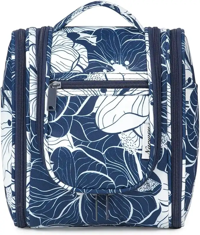 Narwey Travel Hanging Toiletry Wash Bag Makeup Cosmetic Organizer for Women (Blue Lotus (Medium))