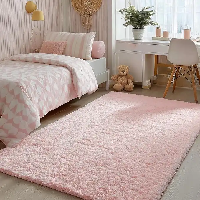 PAGISOFE Pink Fluffy Shag Area Rugs for Bedroom 3x5, Soft Fuzzy Shaggy Rugs for Girls Bedroom Kids Room Carpet Furry Throw Dorm Rug
