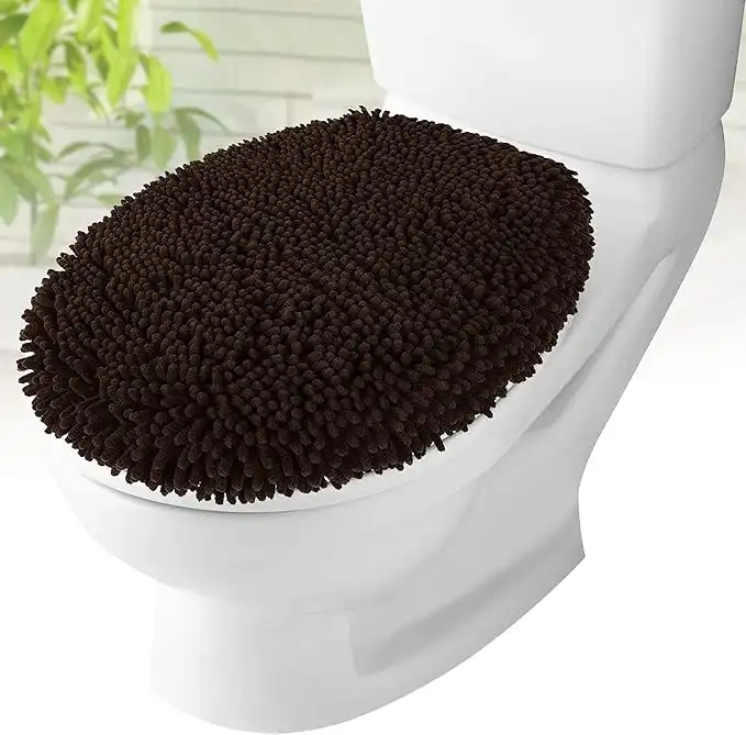 MAYSHINE Toilet Lid Cover - Brown, Plush Microfiber Oval Toilet Seat Covers for Bathroom, Machine Washable Elongated Toilet Cover Seat, Stretches up to 21"x19"