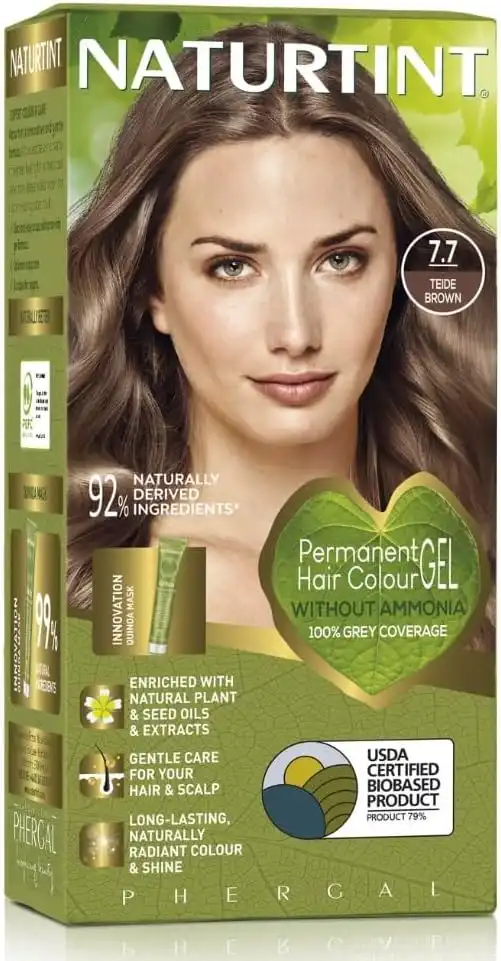 Naturtint Permanent Hair Colour | For Long Lasting Grey Coverage | Intense & Radiant Colour Shine | Enriched With Natural Ingredients | Free From Ammonia & Paraffin | 7.7-Teide Brown 170Ml