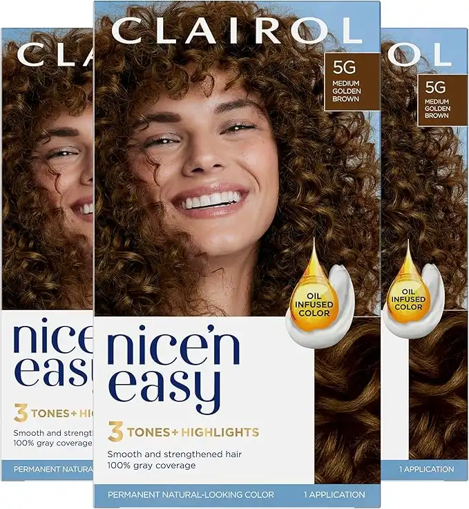 Clairol Nice'n Easy Permanent Hair Dye, 5G Medium Golden Brown Hair Color, Pack of 3