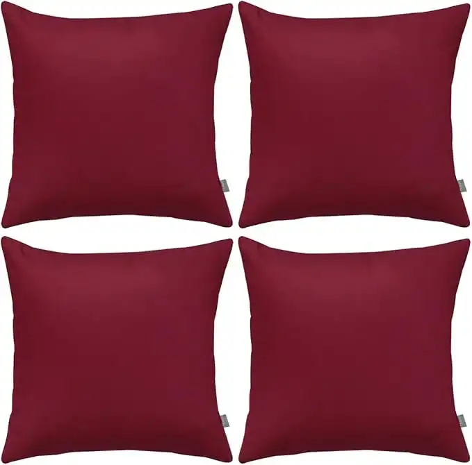 Thmyo 4-Pack 100% Cotton Comfortable Solid Decorative Throw Pillow Case, Square Cushion Cover Pillowcase Sublimation Blank Pillow Covers DIY Throw Pillowcase for Sofa(18x18 inch/ 45x45cm,Wine red)