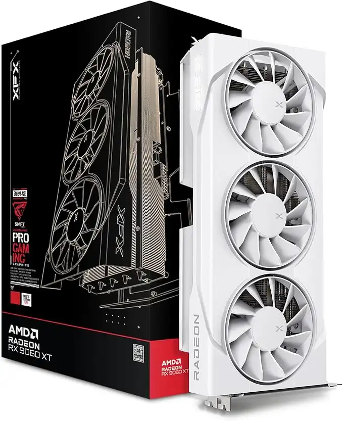 XFX SWIFT AMD Radeon RX 9060XT OC White Triple Fan Gaming Edition with 16GB GDDR6 HDMI 2xDP, AMD RDNA™ 4 Graphics Card