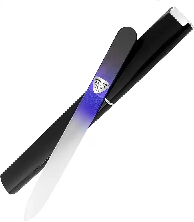 Bona Fide Beauty Czech Glass Nail File with Case, Black Cobalt Crystal Nail File for Natural Nails, Nail Files Made in The EU
