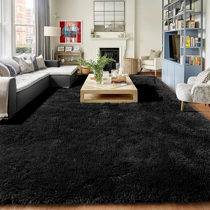 PAGISOFE Ultra Soft Fluffy Shaggy Area Rugs for Living Room 6' x 8' 4", Shaggy Fur Floor Carpets and Rugs for Bedroom, Kids Room, Dorm Room, Home Decor, Fuzzy Washable Rug, Black