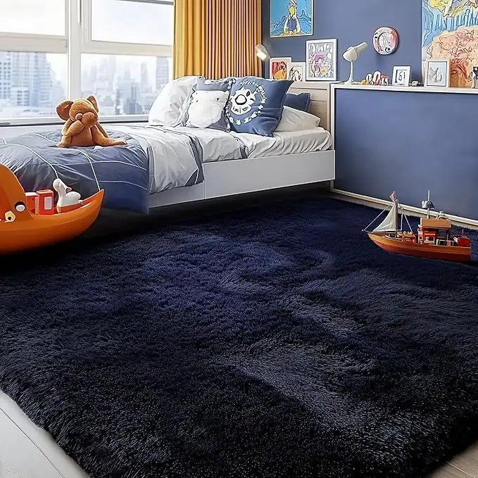 (0.9m x 1.5m, Blue) - PAGISOFE Blue Fluffy Shag Area Rugs for Bedroom 3x5, Soft Fuzzy Shaggy Rugs for Girls Bedroom Kids Room Carpet Furry Throw Dorm Rug