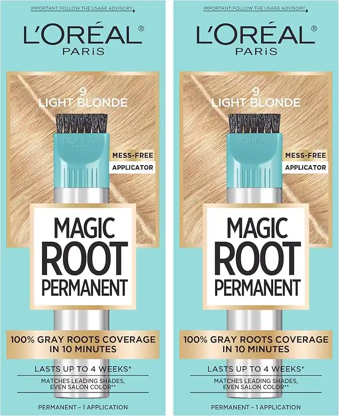 L’Oréal Paris L'Oreal Magic Root Permanent Hair Color, 10 Minute Hair Dye Kit to Rescue Roots with 100% Gray Hair Coverage, 9 Light Blonde, 2 Pack (Packaging May Vary)