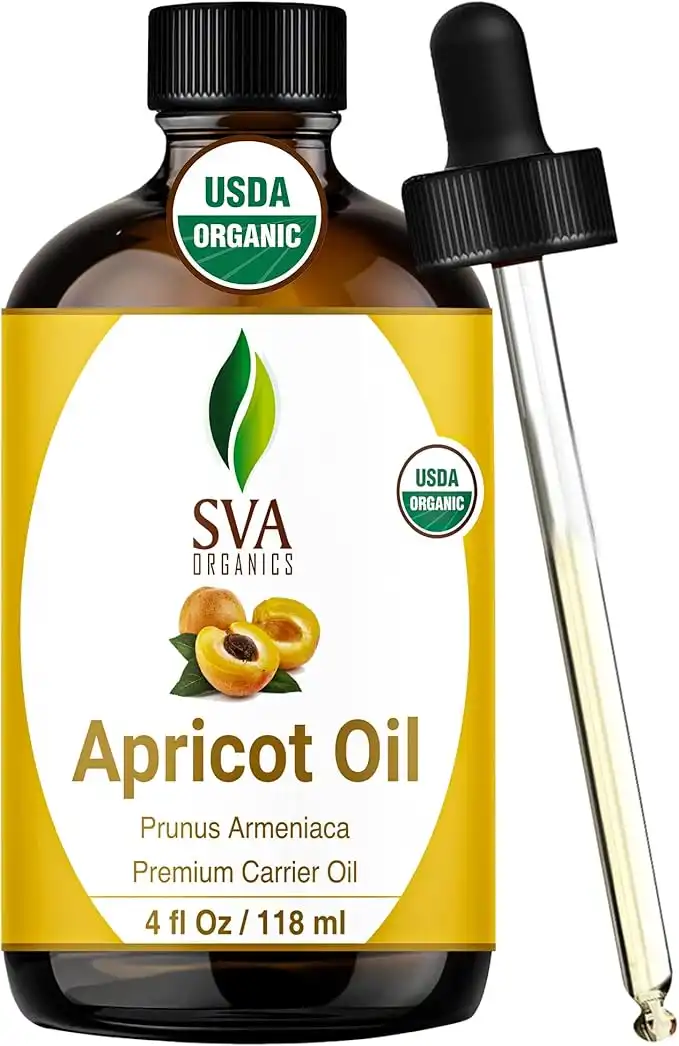 SVA ORGANICS Apricot Seed Oil - 4 Fl Oz – 100% Natural Cold Pressed Apricot Oil - for Face, Skin Care, Hair Care, Scalp Massage & Body Massage – Carrier Oil with Dropper