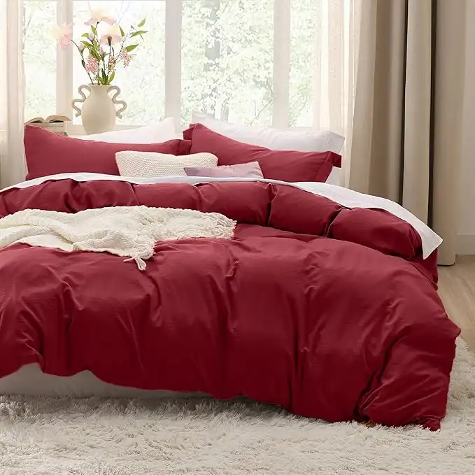 Bedsure Red Duvet Cover Queen Size - 3 Pieces Prewashed Cotton-Like Extra Soft Bedding Set, Includes 1 Duvet Cover 90x90 Inches with Zipper Closure & 2 Pillow Shams, Comforter Not Included