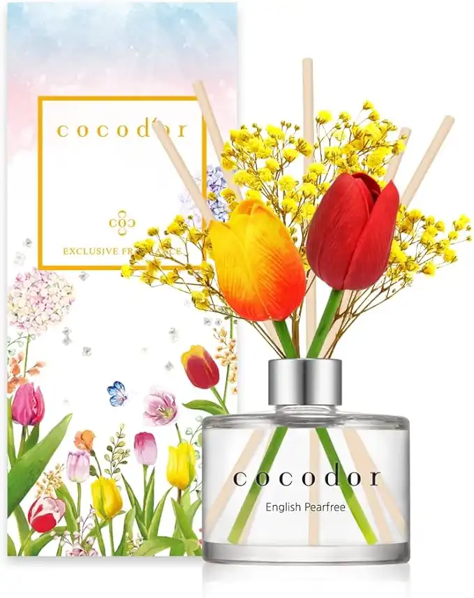 Cocod'or [COCODOR/English Pearfree] Tulip Reed diffuser oil 200ml with Tulip Sticks, Best for Home, Kitchen, Bathroom. Diffusers with Sticks