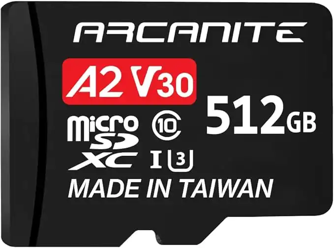 ARCANITE 512GB microSDXC Memory Card with Adapter - A2, UHS-I U3, V30, 4K, C10, Micro SD, Optimal Read speeds up to 100 MB/s
