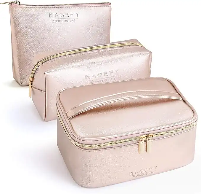 MAGEFY MAKEUP BAG SET OF 3, Rose Gold