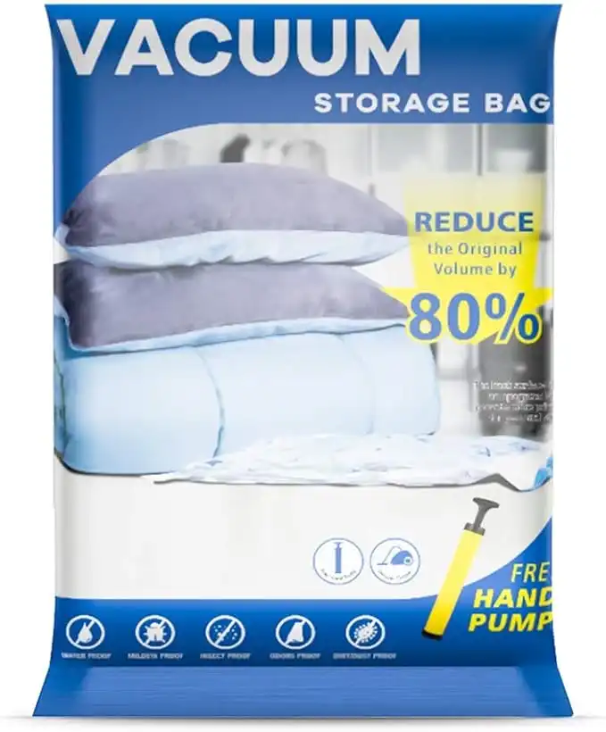 Vacuum Storage Bags, 6-Pack Jumbo (100 x 80cm) Reusable Space Saver Bags Vacuum Compression Zipper Storage Bags with Airtight Valve and Hand Pump,Work with Vacuum Cleaner