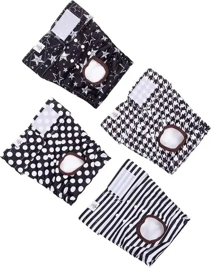 CuteBone Washable Female Dog Diapers 4 Pack Reusable Doggie Heat Diapers for Period FMG01L