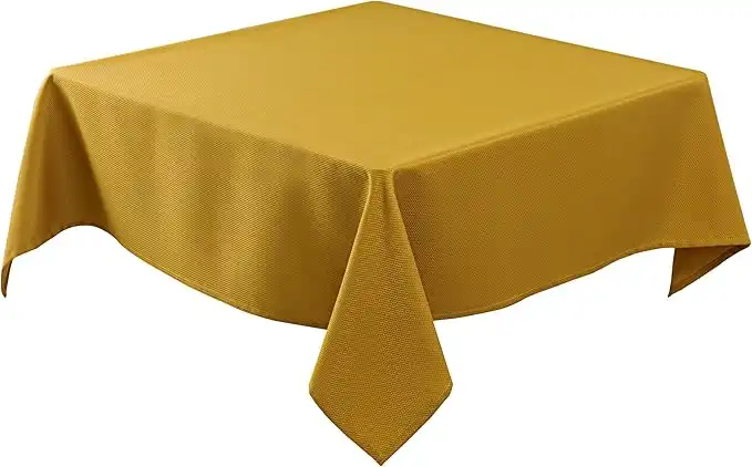 Biscaynebay Textured Fabric Christmas Square Table Cloth 70x70 Inches, Gold Water Resistant Tablecloths for Dining, Kitchen, Wedding and Parties etc. Machine Washable