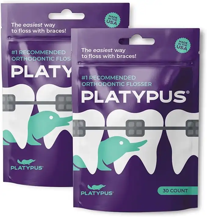 Platypus Orthodontic Flossers for Braces – Unique Structure Fits Under Arch Wire, Floss Entire Mouth in Less Than Two Minutes, Increases Flossing Compliance Over 84% - 30 Count Bag (Pack of 2)