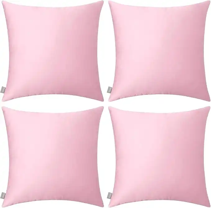 Thmyo 4-Pack 100% Cotton Comfortable Solid Decorative Throw Pillow Case Square Cushion Cover Pillowcases Sublimation Blank Spring DIY Pillow Covers for Sofa Bed Car Bedroom(18x18 inch/ 45x45cm,Pink)