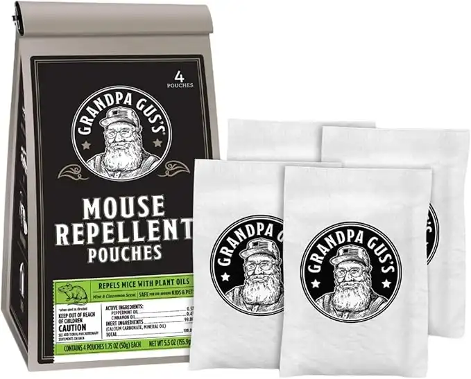 Grandpa Gus's Mice Repellent Pouches Natural Peppermint Oil Mouse Trap Rodent Alternative 4 Pk