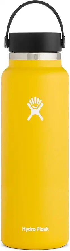 Hydro Flask Water Bottle - Stainless Steel & Vacuum Insulated - Wide Mouth 2.0 with Leak Proof Flex Cap - 40 oz, Sunflower