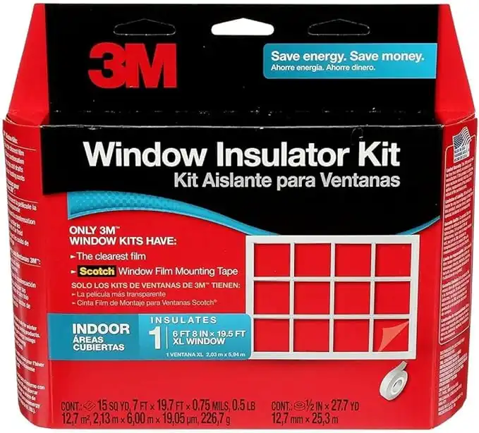 3M Indoor Window Insulation Kit, Clear Window Film for Heat and Cold, 7 ft. x 19.7 ft, Covers 1 XL 6 ft 8 in x 19.5 ft Window