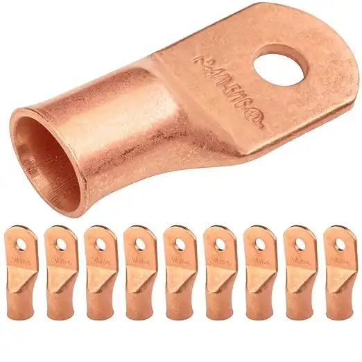 SELTERM 10pcs 4/0 AWG - 5/16" Stud Wire Lugs, Heavy Duty Battery Cable Lugs, Ring Terminals, Cable Ends, 0000 Gauge Terminals, UL Bare Copper Eyelets Electrical Terminal Connectors